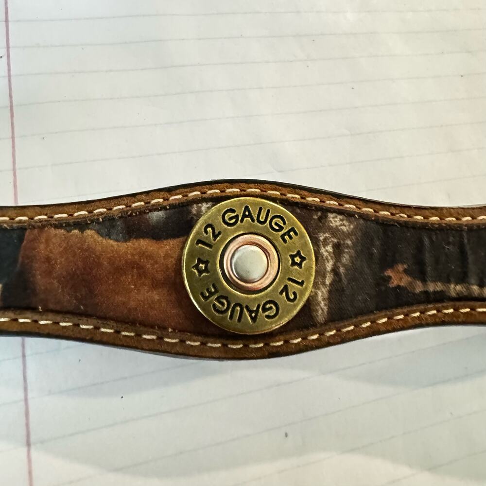 24" 12 Gauge Camo Vintage Leather Buckle Dog Collar - Picture 2 of 6